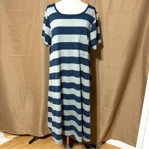 LuLaRoe Navy and Light Gray Striped Maxi Dress